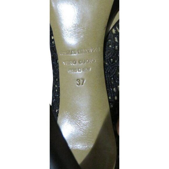 Nicholas Kirkwood Laser Cut Black Italian Leather Platform Stiletto Pumps 37 - Picture 13 of 15